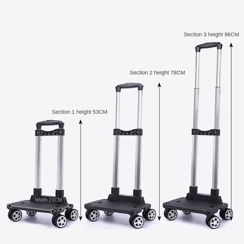 5 Wheel Trolley Rack Aluminum Alloy Foldable Pullling Rod Carrier for Student Backpack Pet Bag Luggage Load Bearing 30kg