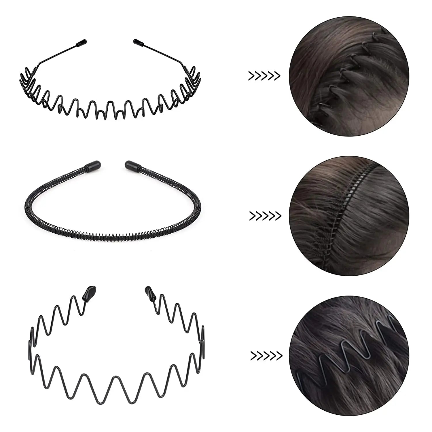 Unisex Metal Wavy Spring Hair Hoop Black Non Slip Outdoor Sports Headbands For Women Men Simple Hairband Face Washing Headdress