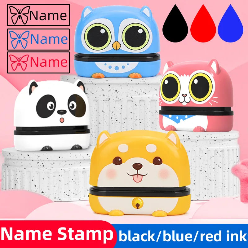 Black/Blue/Red Customized Name Stamp Paints Personal Student Child Baby Engraved Waterproof Non-fading Kindergarten Name Seal