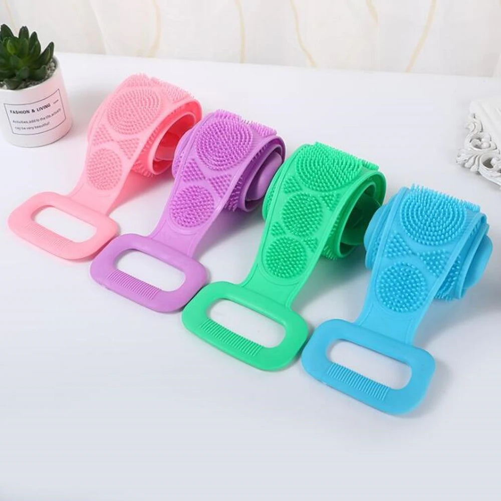 1pc Silicone Body Scrubber Bath Brush Shower Exfoliating Brush Belt Back Scrub Body Cleaner Cleaning Strap Bathroom Accessories