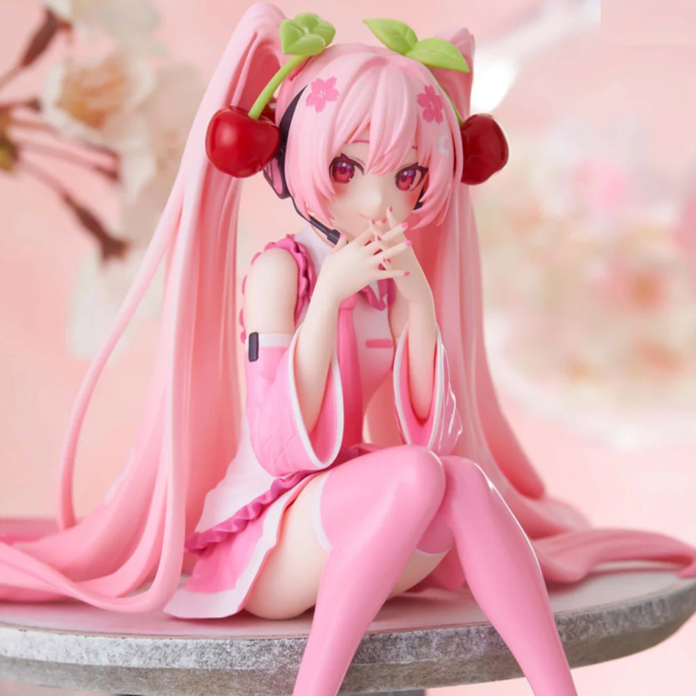 New Hatsune Miku Anime figure Pink dress PVC model action toys Cherry pink cherry blossom decoration collect gifts