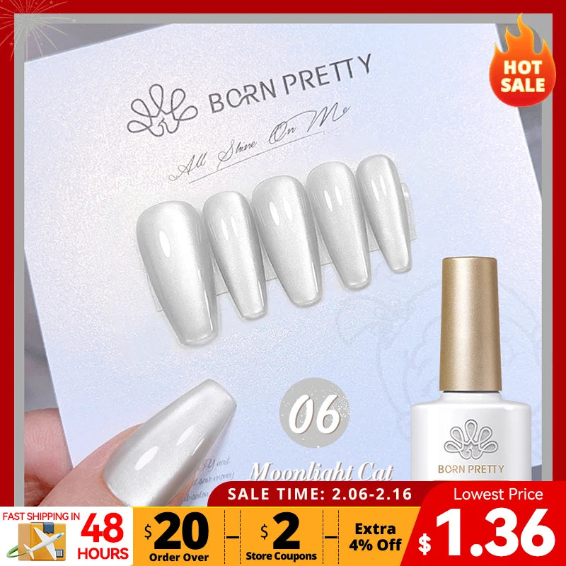 BORN PRETTY Silver Moonlight Cat Magnetic Gel Nail Polish White Light Magnetic Nail Sparkling Glitter Semi Permanent Varnish 10m