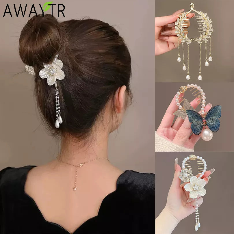 Pearl Rhinestone Hair Claw Clips Flower Horsetail Buckle Bun Ponytail Holder Hair Clip Women Female Hair Accessories