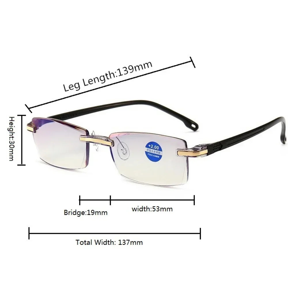 Frameless Square Reading Glasses for Men Women's Anti Blue Light Computer Eyeglasses Far Sight Presbyopia Reader Eyewear Women