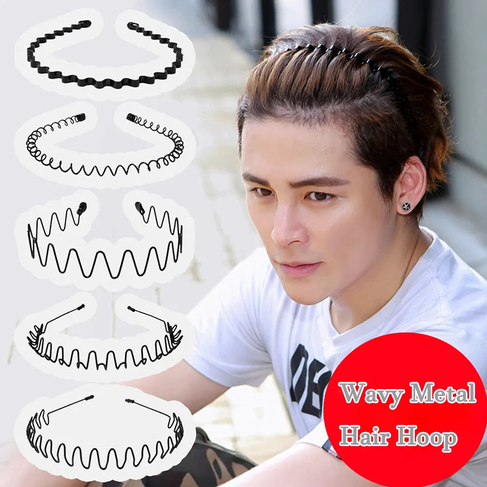 Unisex Metal Wavy Spring Hair Hoop Black Non Slip Outdoor Sports Headbands For Women Men Simple Hairband Face Washing Headdress