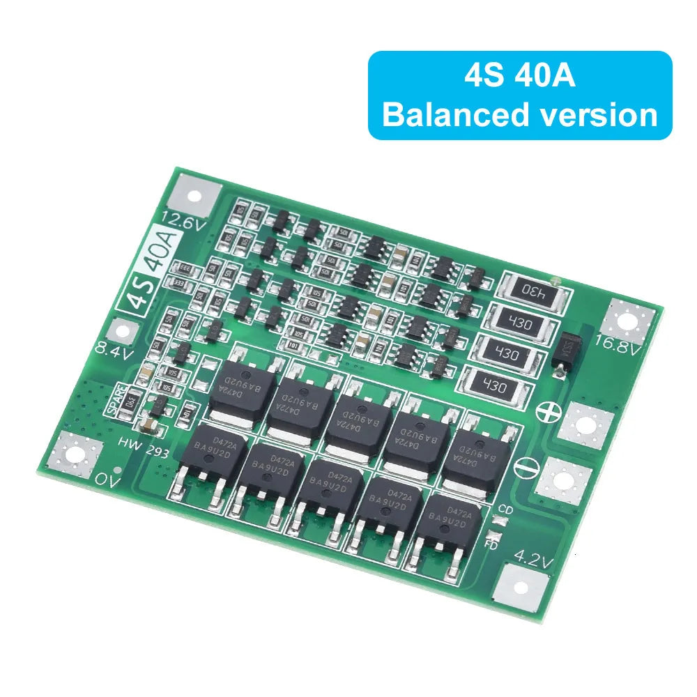 TZT 3S 4S 40A 60A Li-ion Lithium Battery Charger Protection Board 18650 BMS For Drill Motor 11.1V 12.6V/14.8V 16.8V With Balance