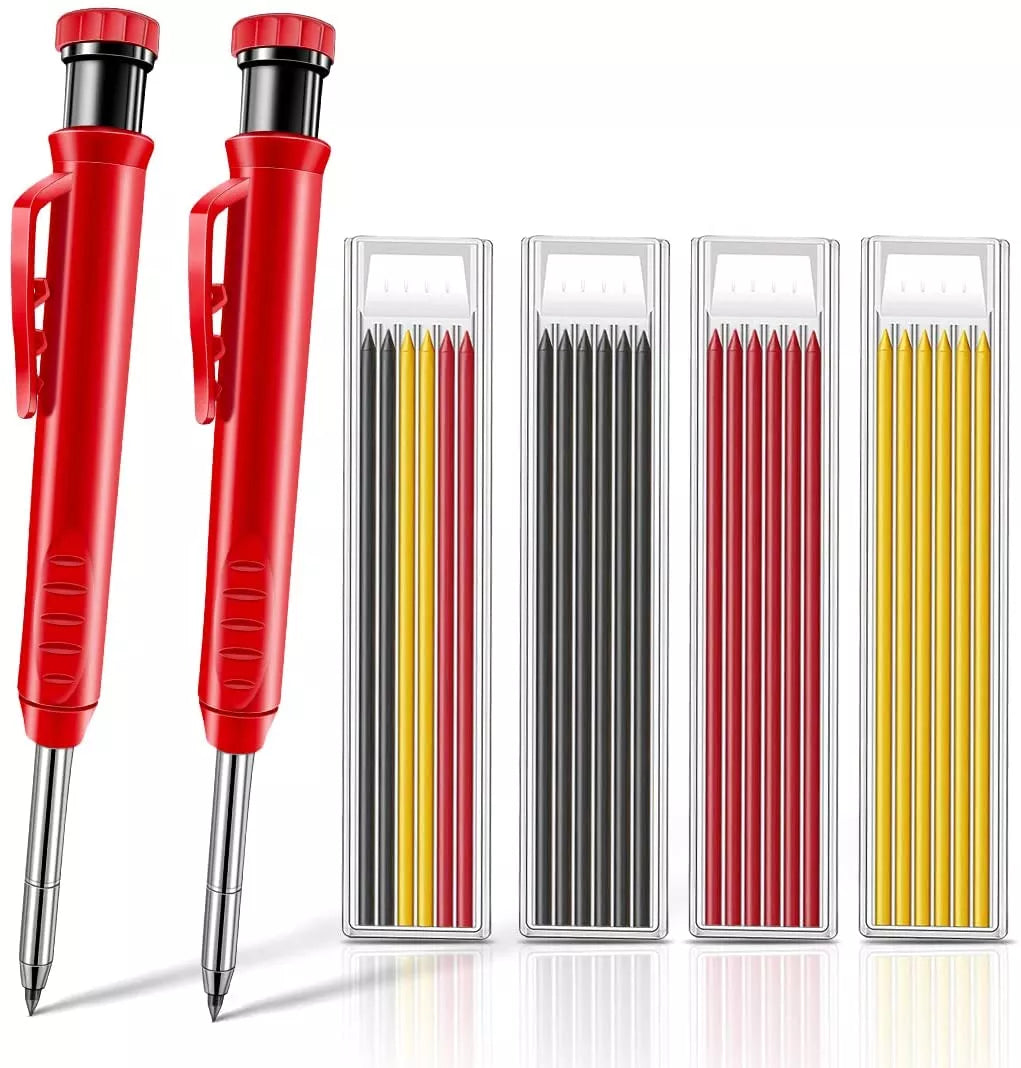 Solid Carpenter Pencil Set Woodworking Tools Mechanical Pencil 3 Colors Refill Construction Job Tools Carpentry Marking Scriber