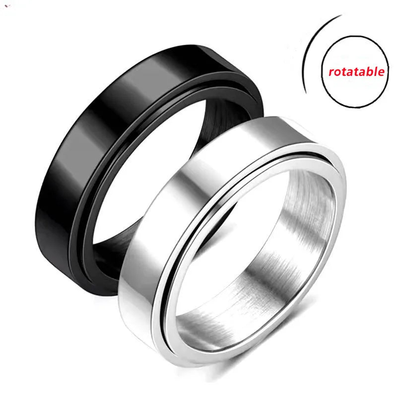 Anti Stress Anxiety Fidget Spinner Couple Rings For Lovers Rotating Stainless Steel Wedding Band Knuckle Rings Jewelry Anillo