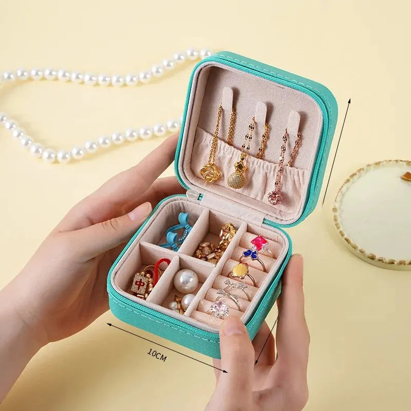 Portable Zipper Jewelry Box Necklace Ring Storage Beads Korean Style Stripe Pattern Hard Jewelry Box Jewlery Box