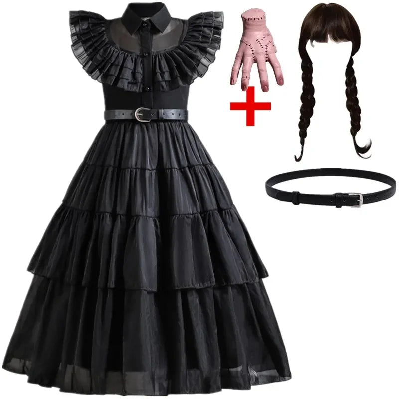 Fancy Girl Costume for Carnival Halloween Black Events Cosplay Dress Kids Evening Party Clothes Fashion Gothic Vestido 4-10T