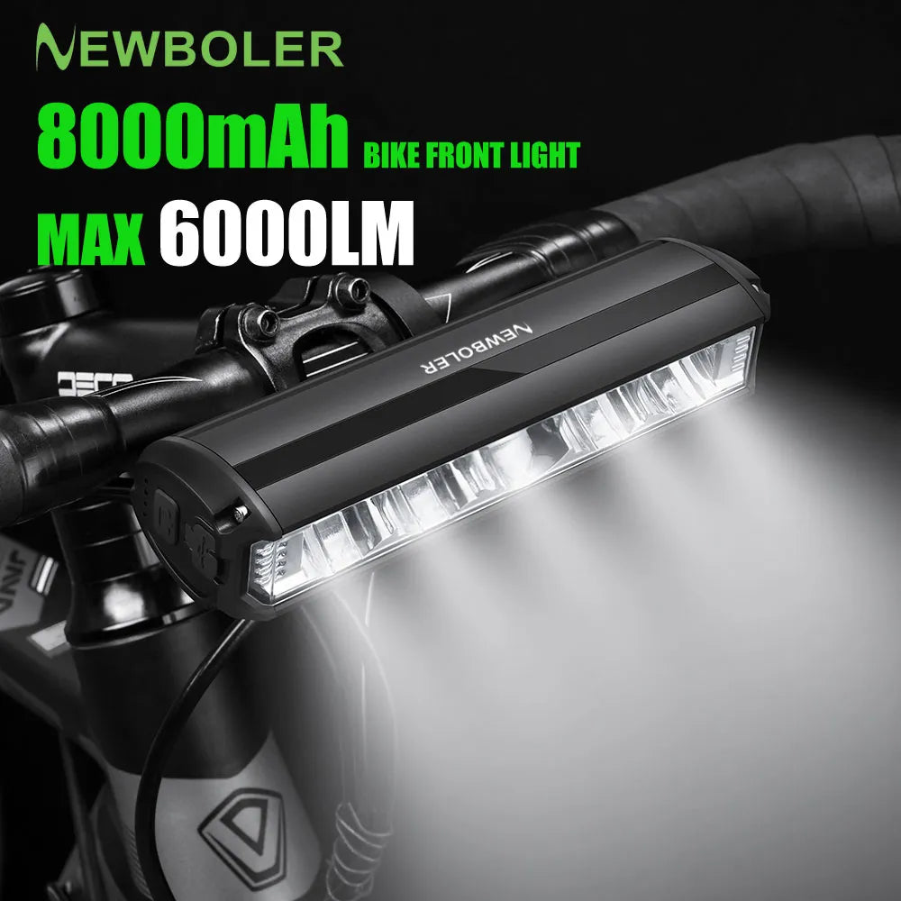 NEWBOLER Bicycle Light Front 6000Lumen Bike Light 8000mAh Waterproof Flashlight USB Charging MTB Road Cycling Lamp Accessories