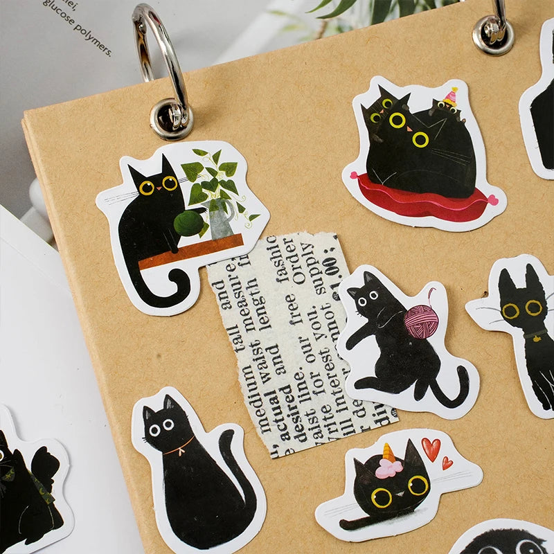 45Pcs/Box Black Cat Theme Stickers Decoration Kawaii Cute Cats Stickers Self-adhesive Scrapbooking Stickers For Laptop Planners