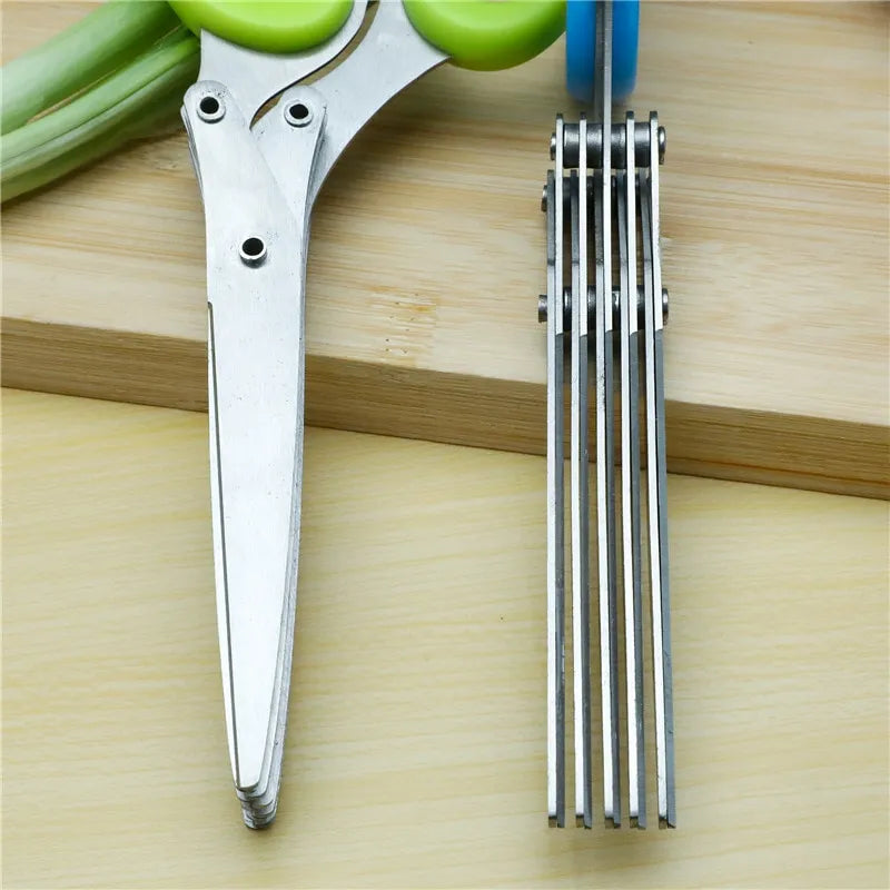 Multifunctional Muti Layers Stainless Steel Knives Kitchen Scissors Scallion Cutter Herb Laver Spices Cook Cut Scissor