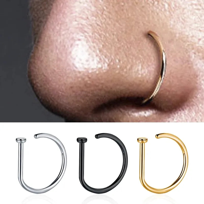 Punk Women Men Fake Piering Nose Ring Earrings Fashion Non Piercing Nose Clip Stainless Steel Perforation Septum Body Jewelry