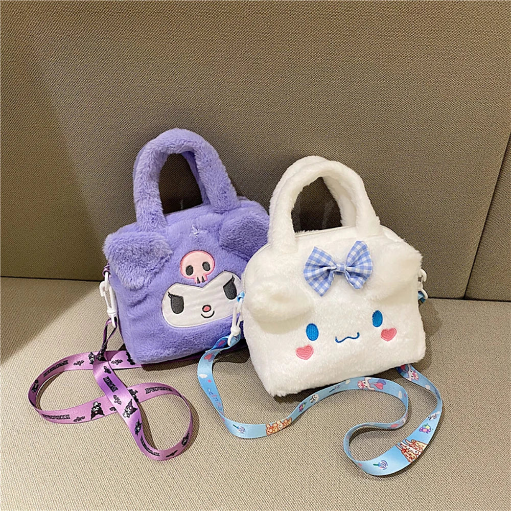 Sanrio Plush Bag Kawaii Kuromi Cinnamoroll Melody Cartoon Anime Handbag Crossbody Cosmetic Travel Storage Bags Women Girls Gifts