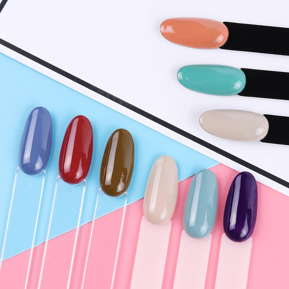 50pcs False Nail Display Tips Clear Nature Color Chart Oval Fan Style UV Gel Polish Swatch Shows Palette Practice Manicure Tools