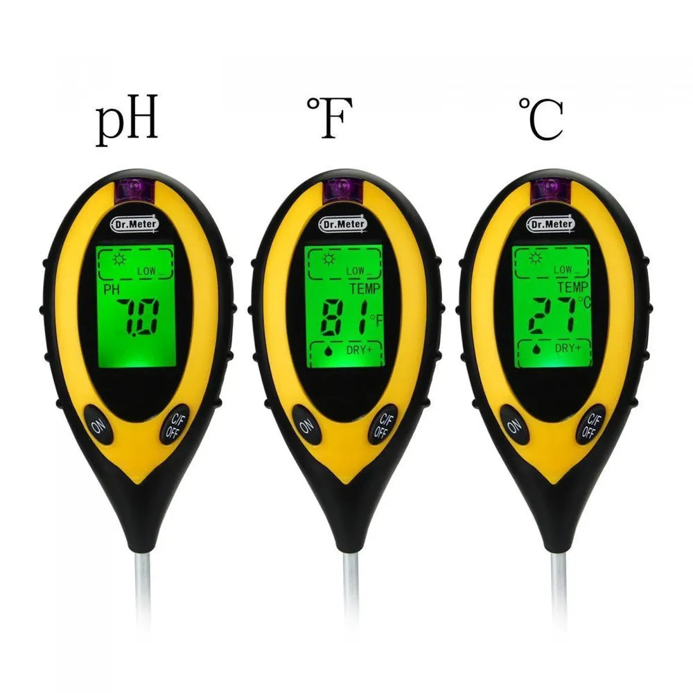 Soil PH Meter Tester Soil Tester PH Moisture meter Temperature Sunlight Intensity measurement Analysis Soil Acidity Test 4 in 1