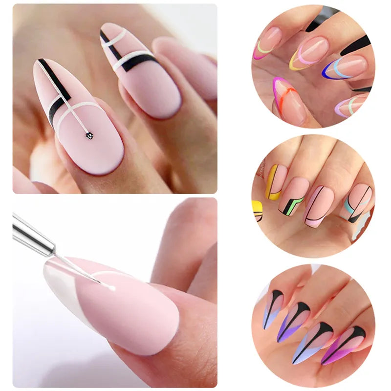 5/7/9mm 11/15/20mm Nail Brush Acrylic French Stripe Line Painting Drawing Flower Pen Gel UV Polish Marble Handle Manicure Tools