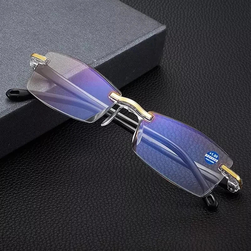 Anti Blue Light Reading Glasses Men Business Rimless Presbyopic Eye Glasses Women Vintage Ultralight Optical Farsighted Eyewear