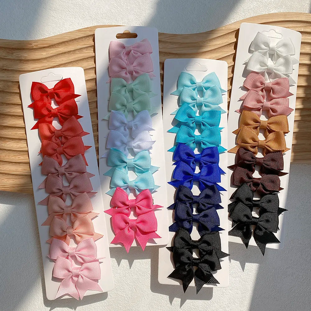 10Pcs/Set 1.9'' Solid Color Ribbon Kids Bows Hair Clips for Baby Girls Handmade Bowknot Hairpin MiNi Barrettes Hair Accessories