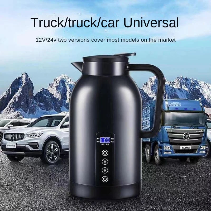 Portable Car Hot Kettle 1200ML Water Heater Travel Auto 12V/24V for Tea Coffee 304 Stainless Steel Large Capacity for Vehicle