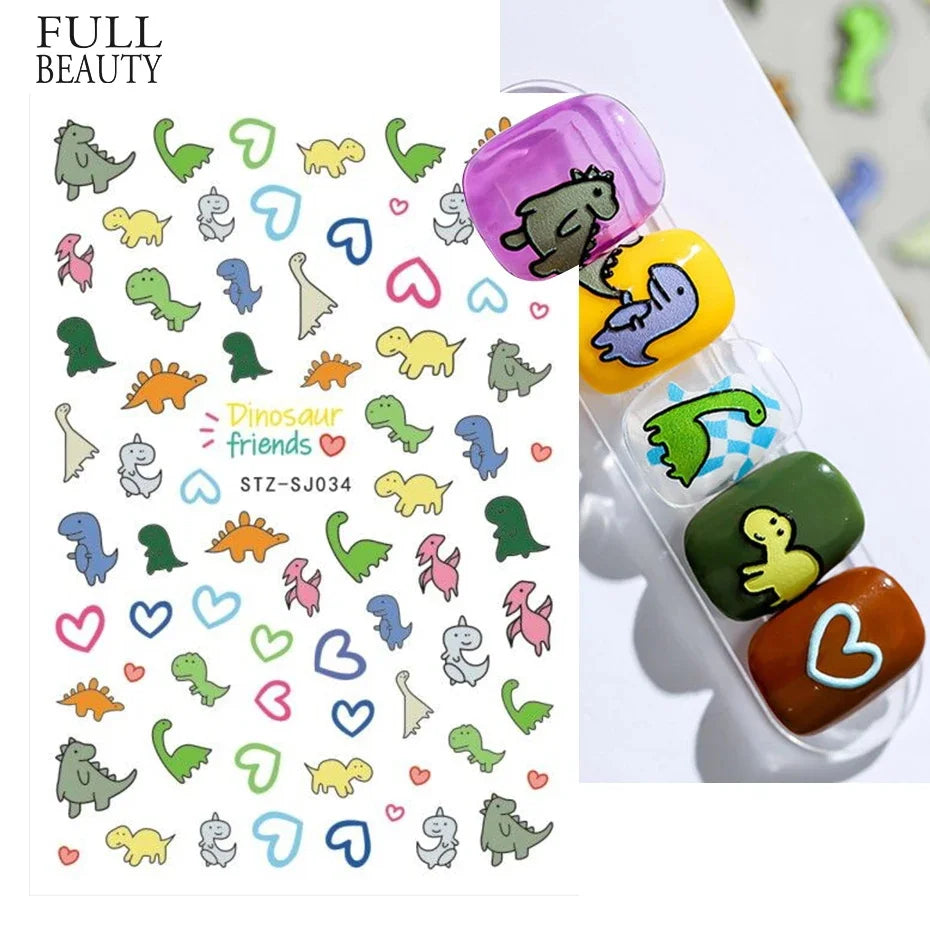 3D Kawaii Dinosaur Nail Art Sticker Cartoon Self-adhesive Decal Cute Design Sliders Manicure Decoration Accessories CHSTZ-SJ034