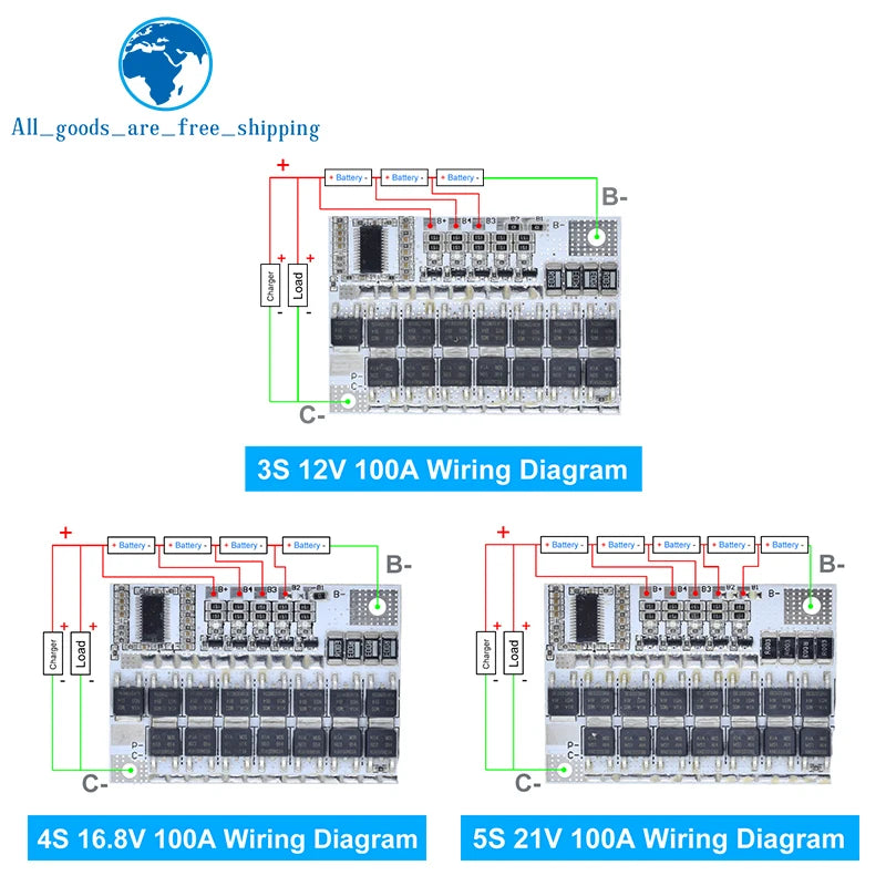 TZT 3s/4s/5s Bms 12v 16.8v 21v 3.7v 100a Li-ion Lmo Ternary Lithium Battery Protection Circuit Board Li-polymer Balance Charging