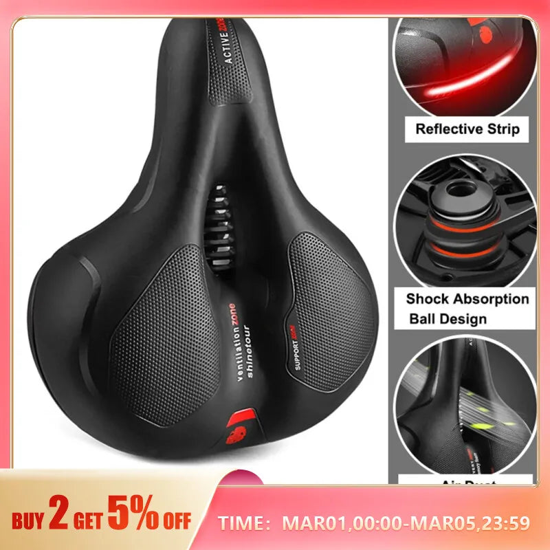 Hollow Breathable Bicycle Saddle Men Women MTB Road Bike Saddle Shock Absorbing Comfortable Big Butt Bike Seat Safety Warning