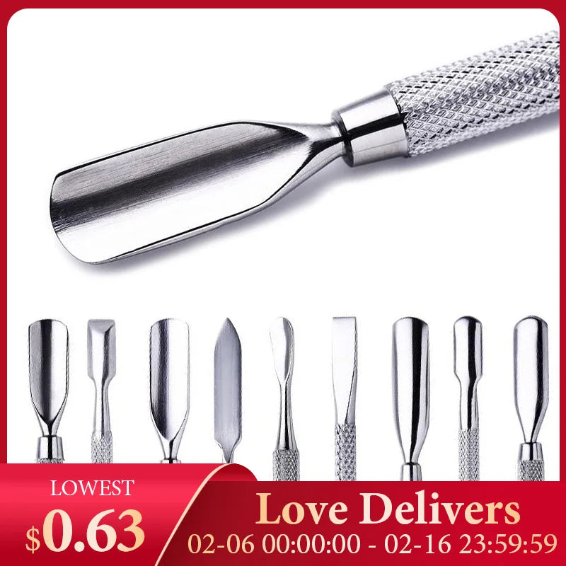 1pcs Double-ended Stainless Steel Cuticle Pusher Dead Skin Push Remover For Pedicure Manicure Nail Art Cleaner Care Tool