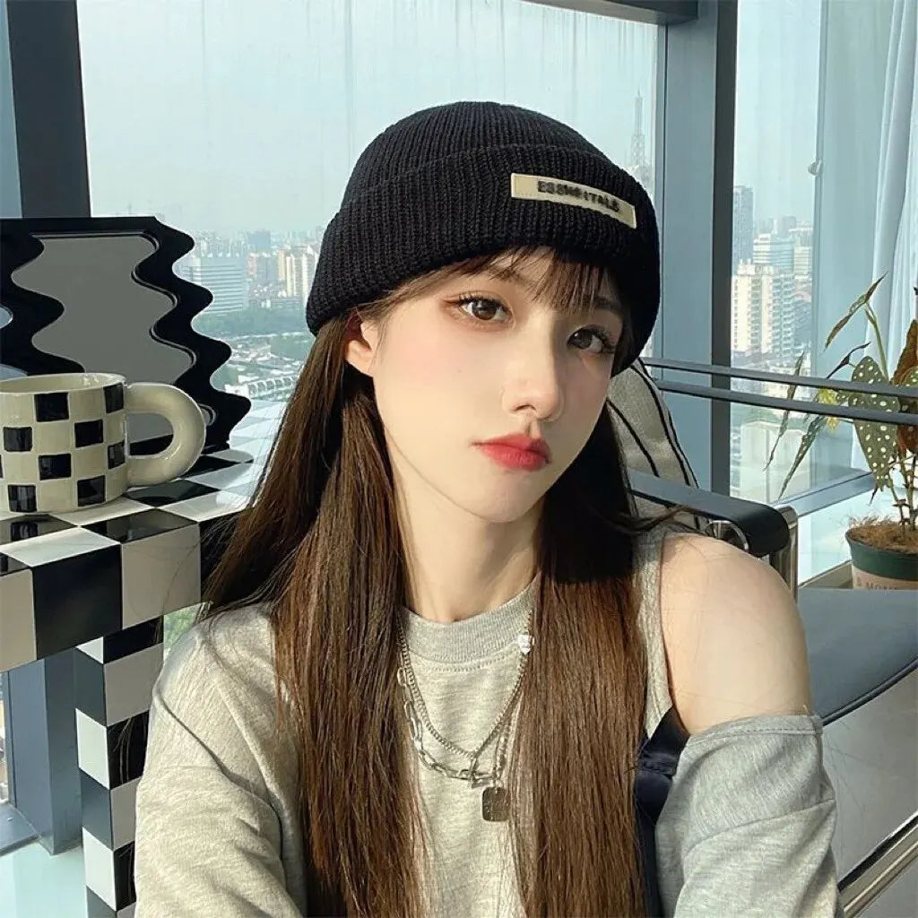 Knitted Hats For Women Black Hat Winter Mens Caps Women For Ladies Knitted Thick Cap Chaopai Woolen Landlord Guapi Hat