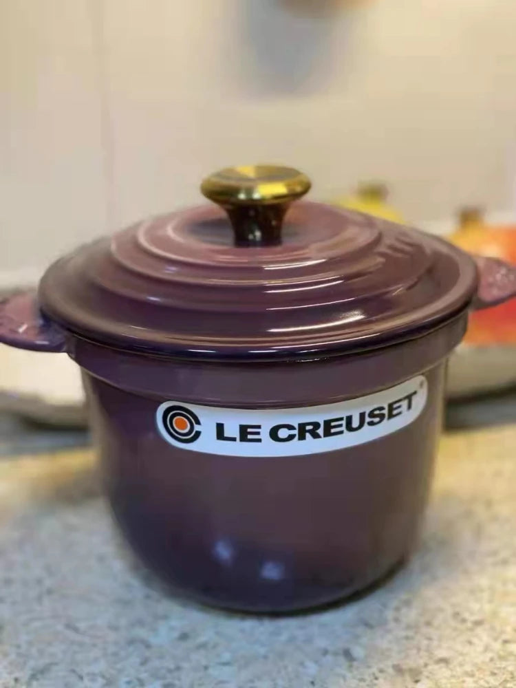 18cm Enamelled Cast Iron Pot Pink Kitchen Health Pot Soup Deep Stew Pot Double Ear Stockpot with Lid Multi Color Optional