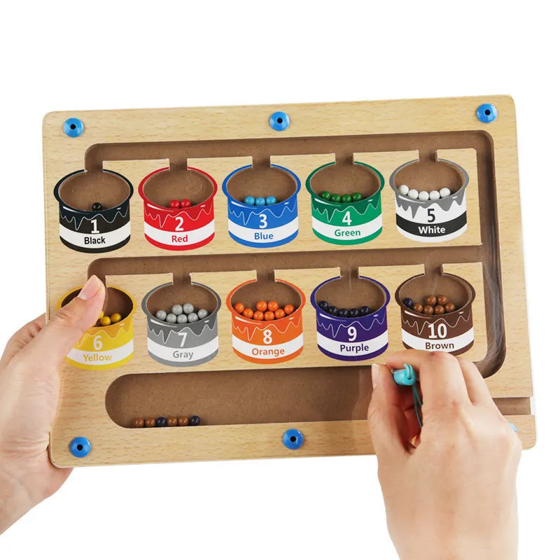 Children Montessori Toy Magnetic Pen Moving Ball Game Color Sorting Counting Board Fine Motor Training Sensory Educational Toys