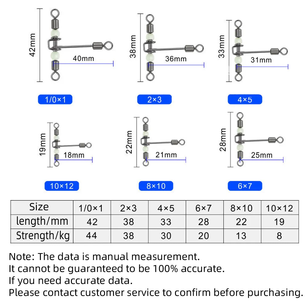 DNDYUJU 10pcs 3way Luminous T-shape Cross-Line Rolling Swivel With Pearl Beads Fishing Swivels Fishhooks Fishing Connector