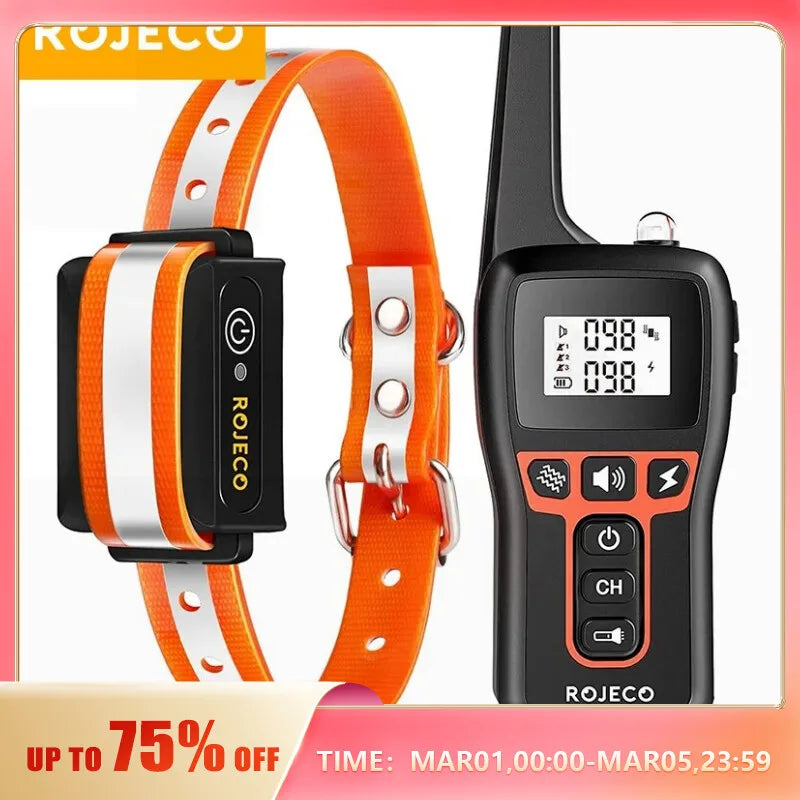 ROJECO 1000m Electric Dog Training Collar Remote Control Training Collar For Pet Rechargeable Dog Bark Control Stop Shock Collar