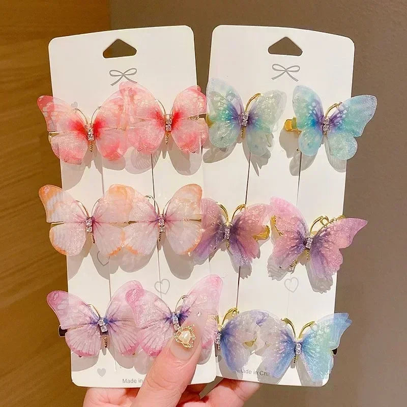 2/6Pcs Colorful Butterfly Hairpins Girl Hair Clips Barrettes Women Sweet Hair Ornament Rainbow Headwear Fashion Hair Accessories