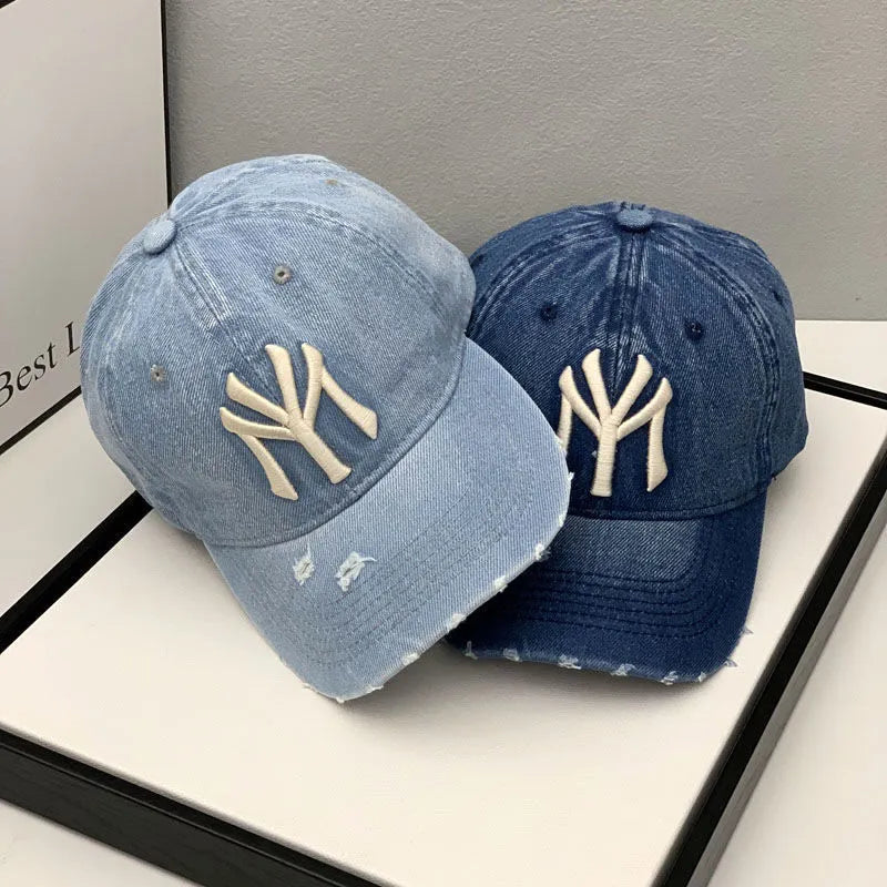 2023 New Luxury Brand MY Embroidered Washed Denim Baseball Cap for Men High Quality Black Vintage Y2k Dad Hats Gorras Hombre