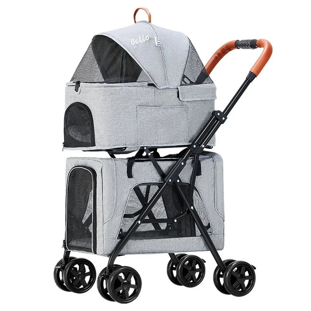 Detachable 2 Layer Pet Stroller Foldable Dog Trolley Portable Cat Cage Cat Carrier Dog Stroller Load Bearing 20kg Dog Carrier