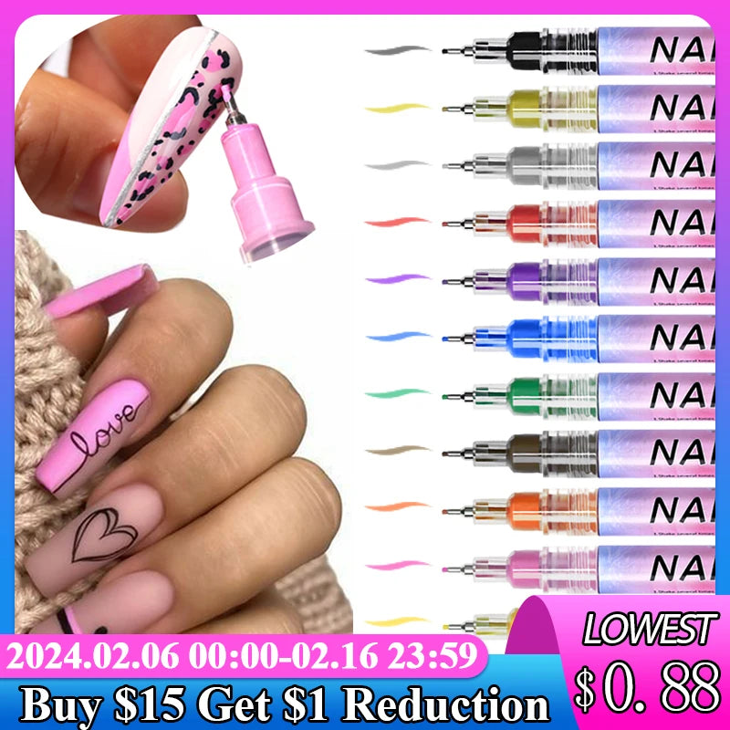 Nail Art Drawing Graffiti Pen Gel Pencil Plastic Waterproof Painting Liner Brush White Marker Pen Nail Manicure Decoration Tools