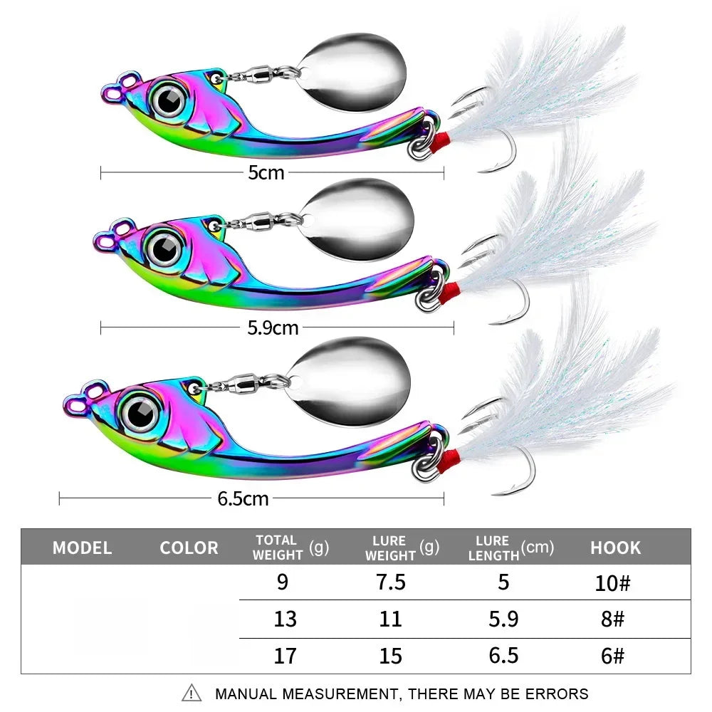 Spinner Bait 9g 13g 17g Metal Vib Fishing Lure Trolling Rotating Spoon Wobbler Sinking Hard Bait With Sequin Pesca For Bass Pike