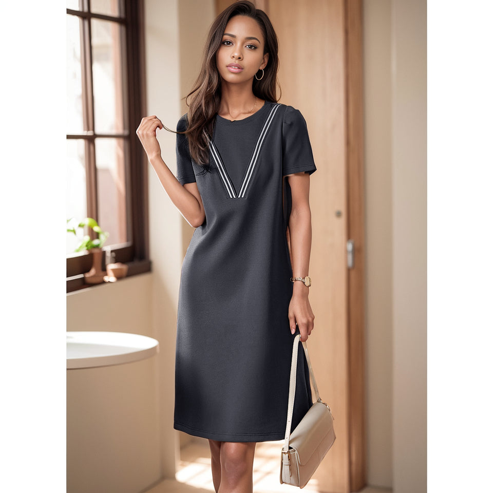 Xwi Ribbon Summer Casual Slim Looking Short Sleeve Dress