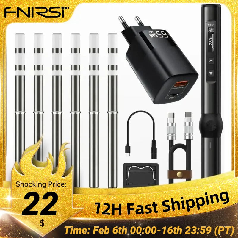 FNIRSI HS-01 Adjustable Temperature Soldering Iron DC 24V 80-420℃ Welding Solder Rework Station PD 65W Portable Repair Tool