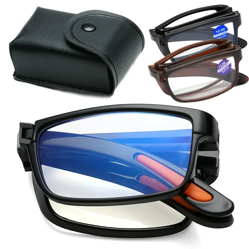 Folding Reading Glasses With Box Women Men Anti-blue Light Portable Eyewear TR90 Farsight Glasses Diopters +1.0 +1.5 To +4.0