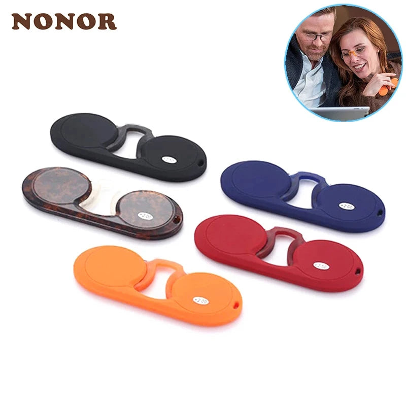 NONOR Silicone Nose Clip Pocket Reading Glasses for Men Women Portable TR Round Frameless Reader Glasses