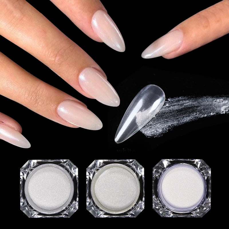 Aurora Pearl White Nails Glitter Dust Chrome Moonlight White Rubbing on Powder Shell Mirror Pigment Nail Art Supplies Decoration