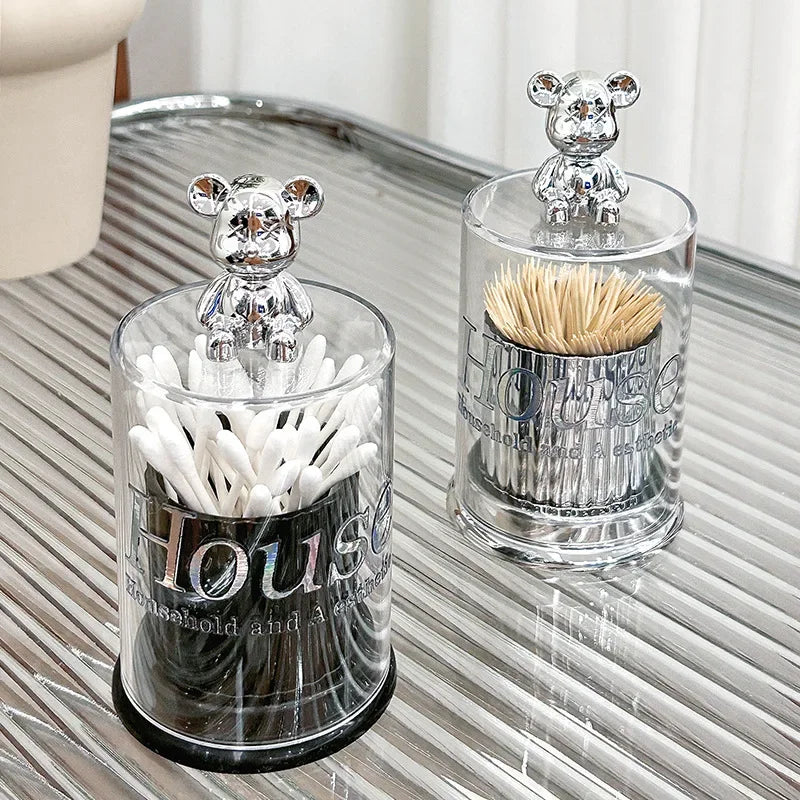 Creative Bear Toothpick Box Cotton Swab Storage Box Toothpick Holder Container Toothpick Dispenser Kitchen Storage Gadgets