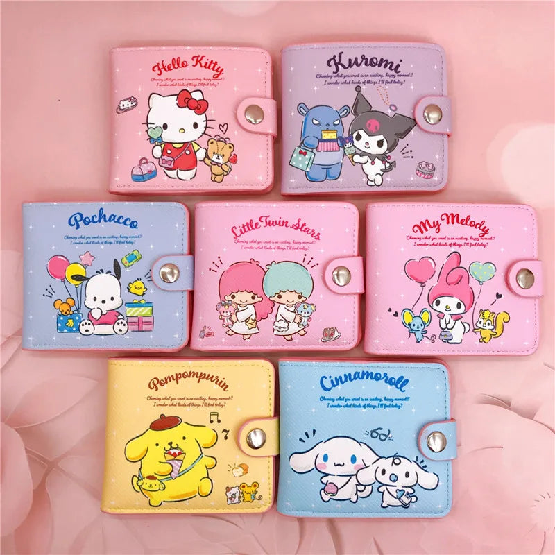 Kawaii Hello Kitty Cinnamoroll My Melody Kuromi Sanrio New Pu Casual Money Bag Coin Purse Card Holder Wallet With Buttons