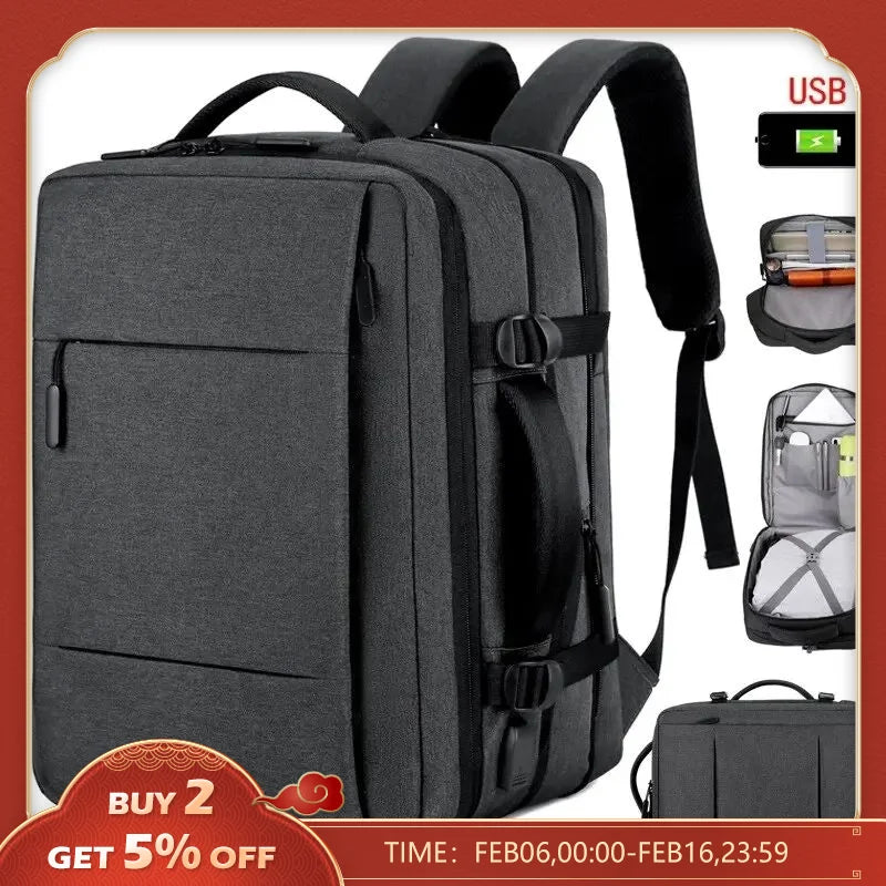 Classic Travel Backpack Men Business Backpack School Expandable USB Bag Large Capacity Laptop Waterproof Fashion Backpack