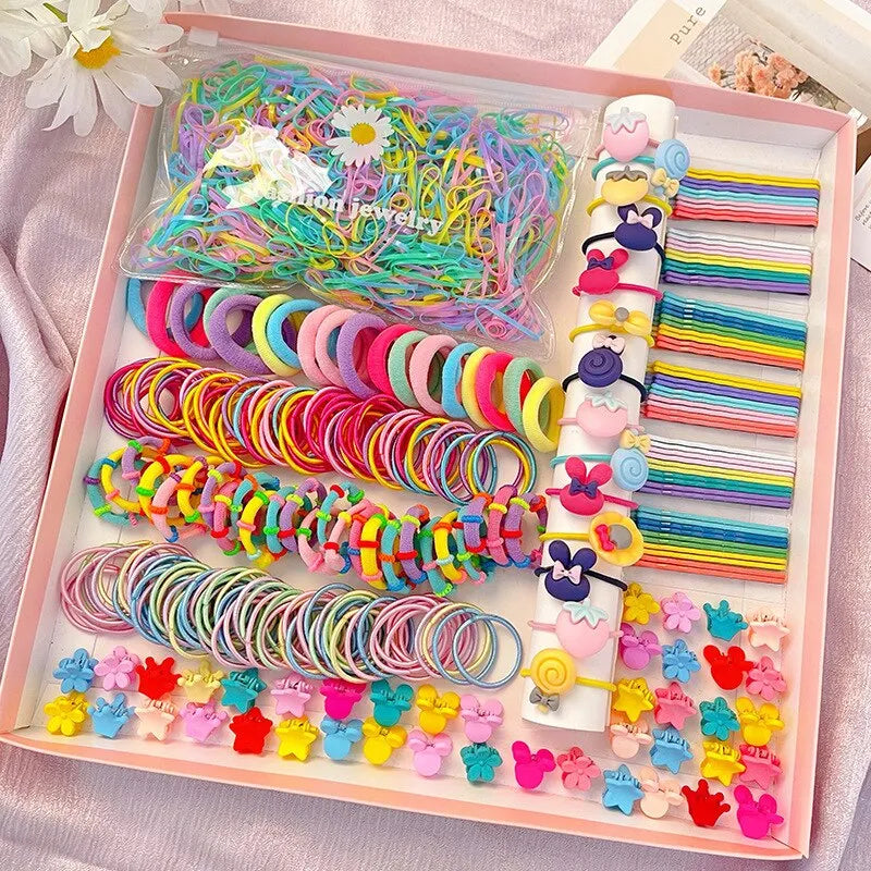 1195PCS Hair Accessories Set For Girls Candy Colors Nylon Hair Ties Elastic Ponytail Holders Rubber Band For Baby Kid