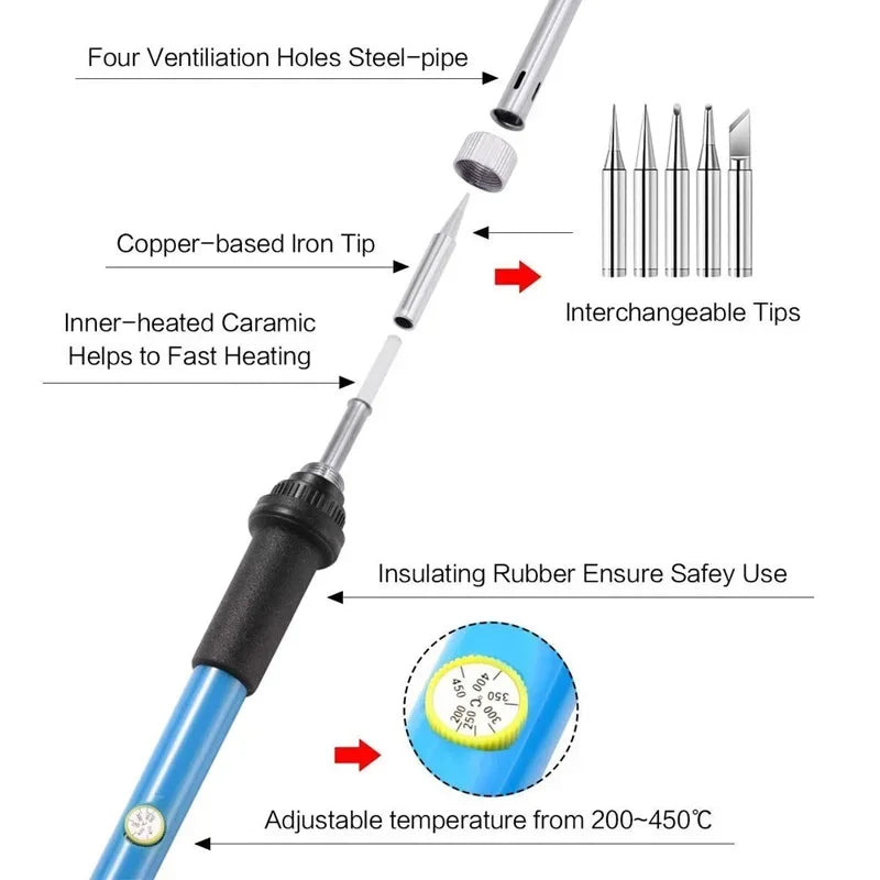 New Adjustable Temperature Electric Soldering Iron 220V 110V 60W Welding Solder Rework Station Heat Pencil Tips Repair Tools