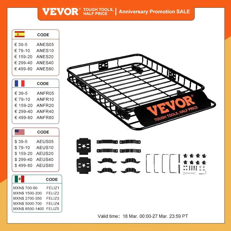 VEVOR Roof Rack Cargo Basket 46"x36"x4.5" / 51"x36"x5" Rooftop Cargo Carrier Heavy-Duty 200 LBS Capacity for SUV Truck Vehicle